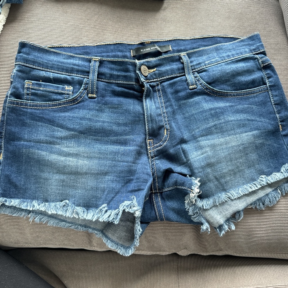 Flying Monkey blue frayed hem denim shorts